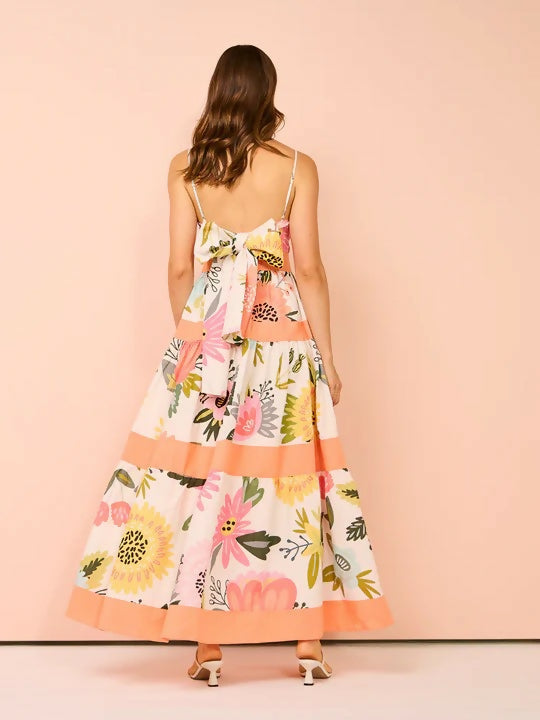 By Nicola Monet Tiered Maxi Dress In Potpourri/Melon - 10 / Floral - Dresses