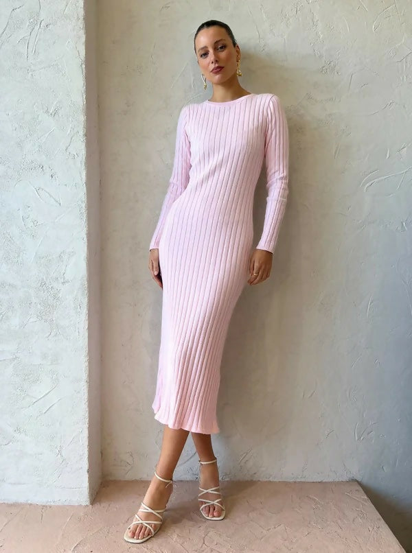 By Nicola Moon Midi Knitted Dress in Marshmellow Marle - 8 / Pink - Dresses