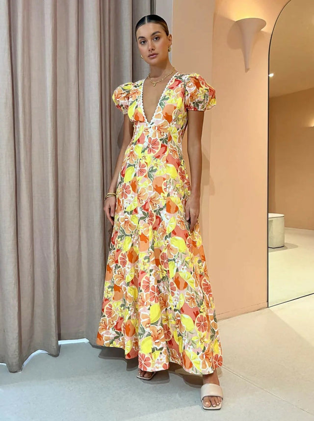 By Nicola S/S Wavy Maxi Dress in Citrus Print - 8 / Multi - Dresses
