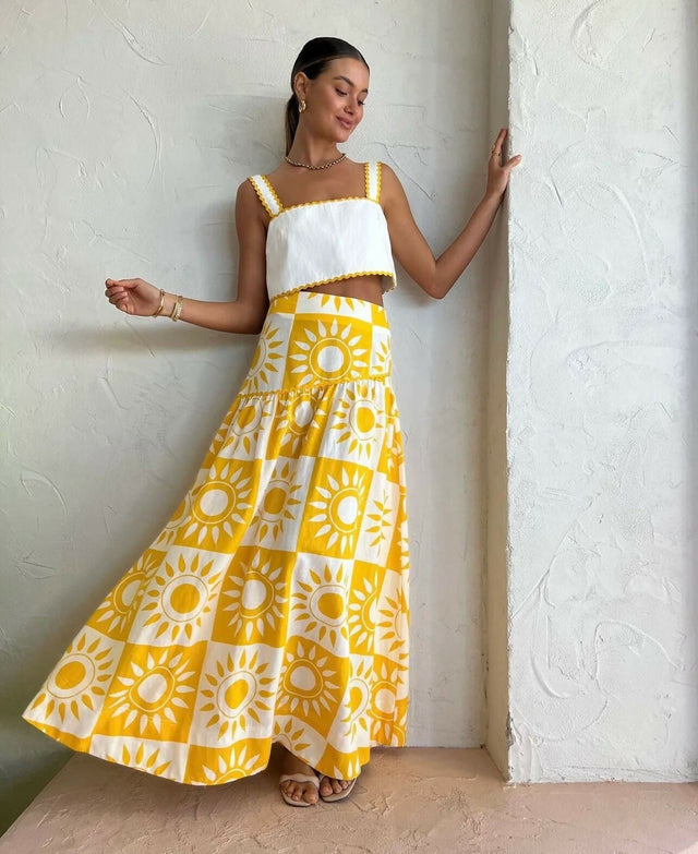 By Nicola Wavy Crop Top and Sol Maxi Skirt Set in Sol Size 8 - 8 / Print - Outfit Sets