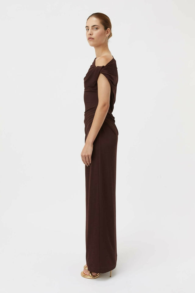 Camilla And Marc Annalise Draped Maxi Dress Chocolate Brown - Dresses