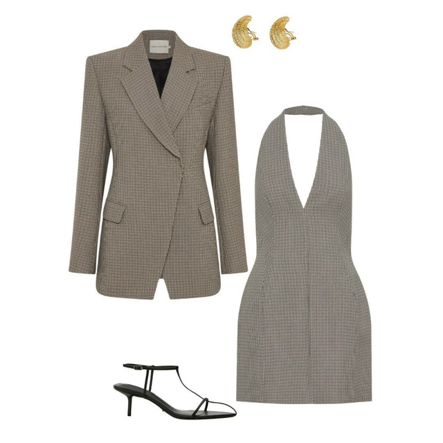 Camilla And Marc Banks Mini Dress and Blazer in Black Houndstooth - Outfit Sets
