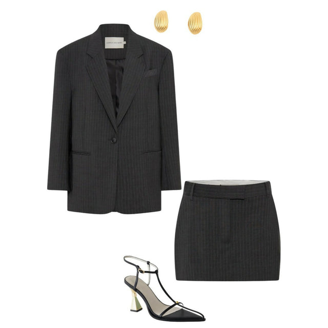 Camilla and Marc Brancusi Blazer and Mini Skirt in Charcoal Pinstripe - Outfit Sets
