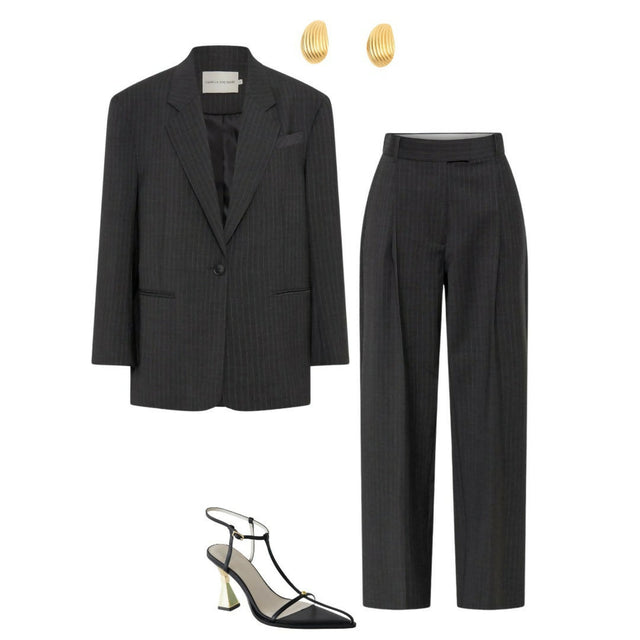 Camilla and Marc Brancusi Blazer and Pant in Charcoal Pinstripe - 8 / Black - Outfit Sets