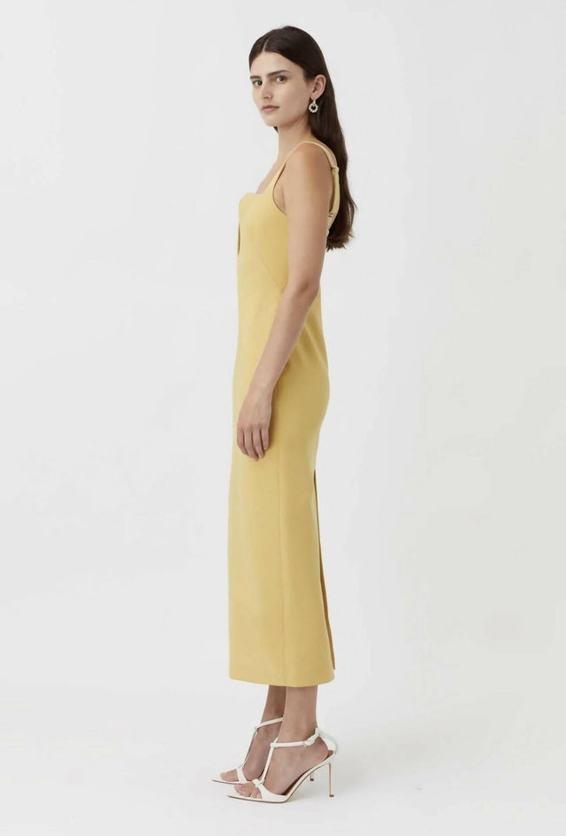 Camilla and Marc - Camilla And Marc Brixton Cut Out Neckline Midi Dress in Mustard Yellow