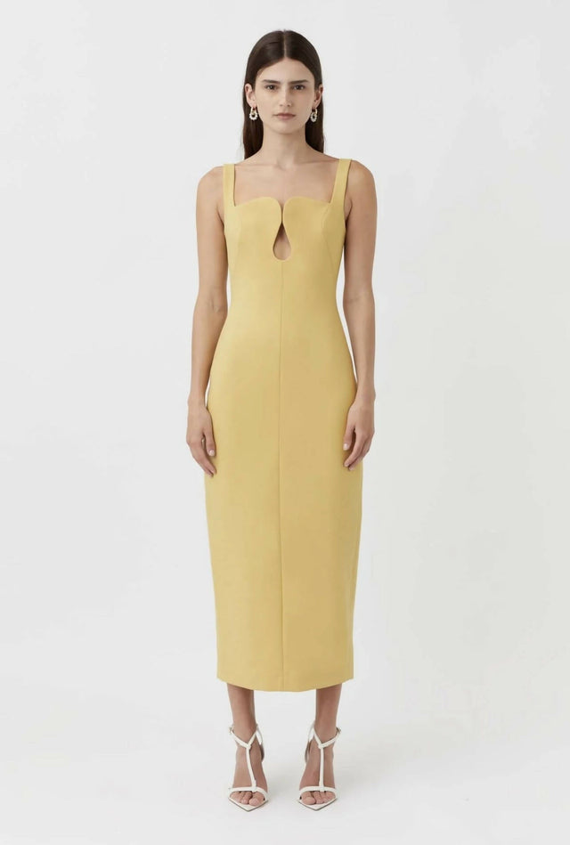 Camilla and Marc - Camilla And Marc Brixton Cut Out Neckline Midi Dress in Mustard Yellow