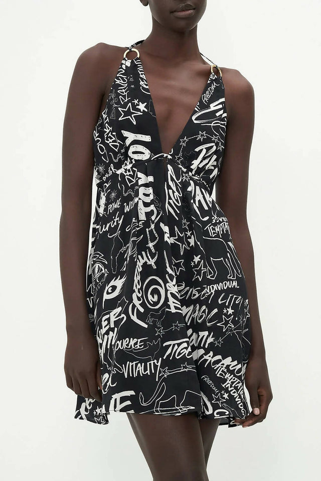 Camilla - Camilla Short Flared Dress With Hardware Spirit Scribble