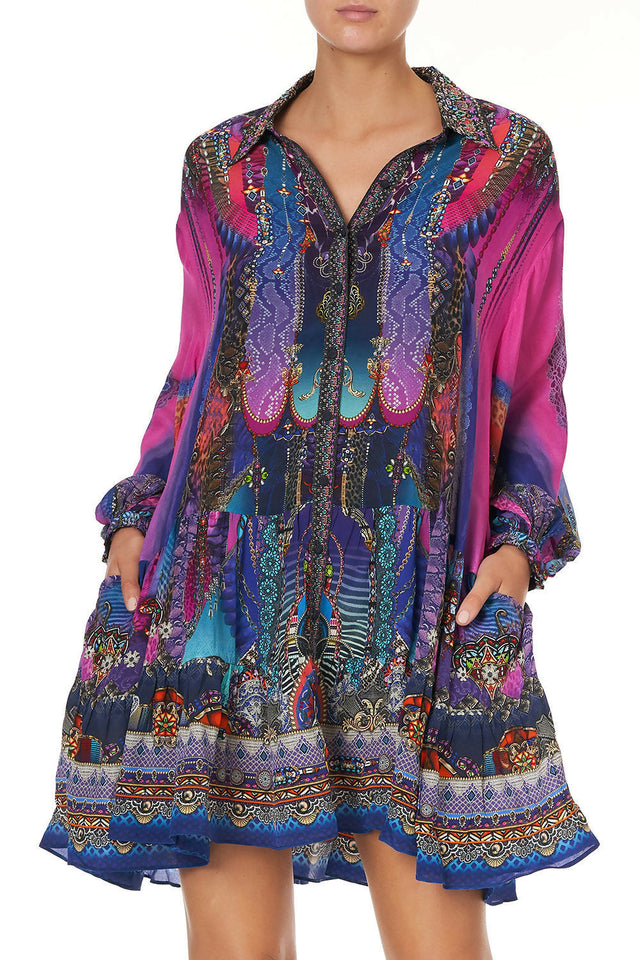 Camilla Tiered Shirt Dress - 8 / Multi - Dresses