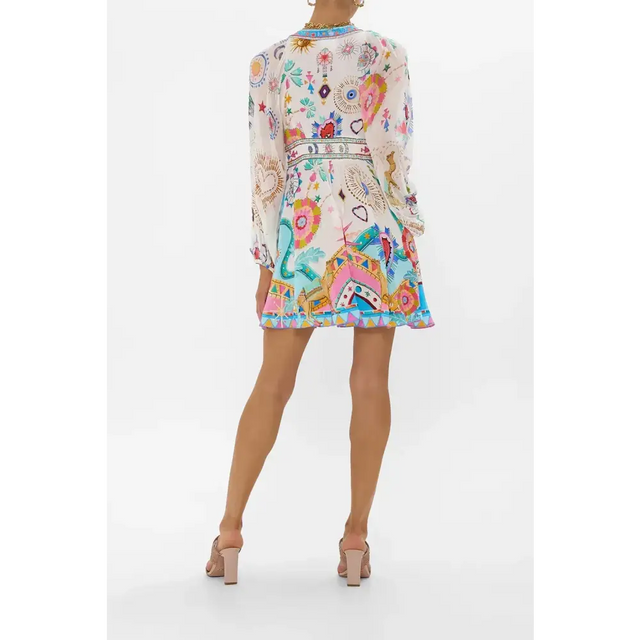 Camilla White Lace Up Front Short Dress Living In Colour Multi Size 12 - 12 / Multi - Dresses