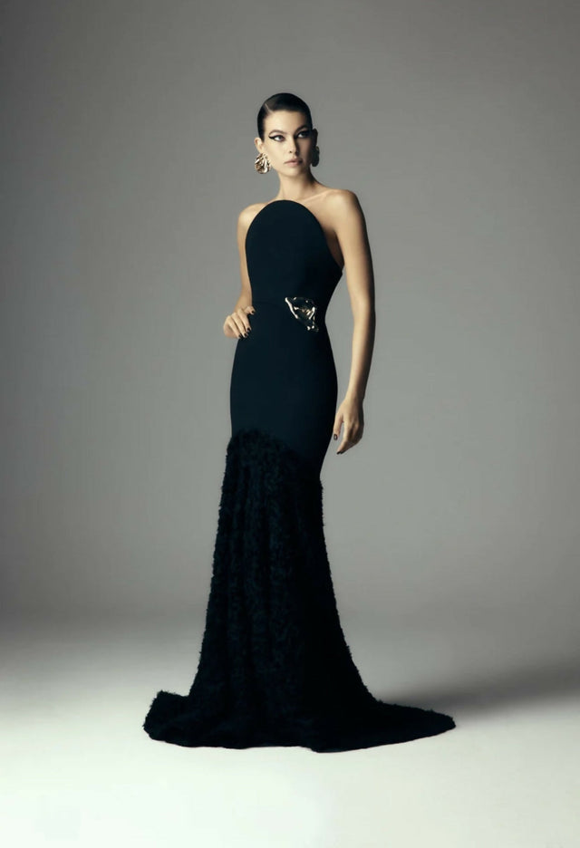 Carla Zampatti Black Nastro Strapless Gown - 6 / Black - Dresses