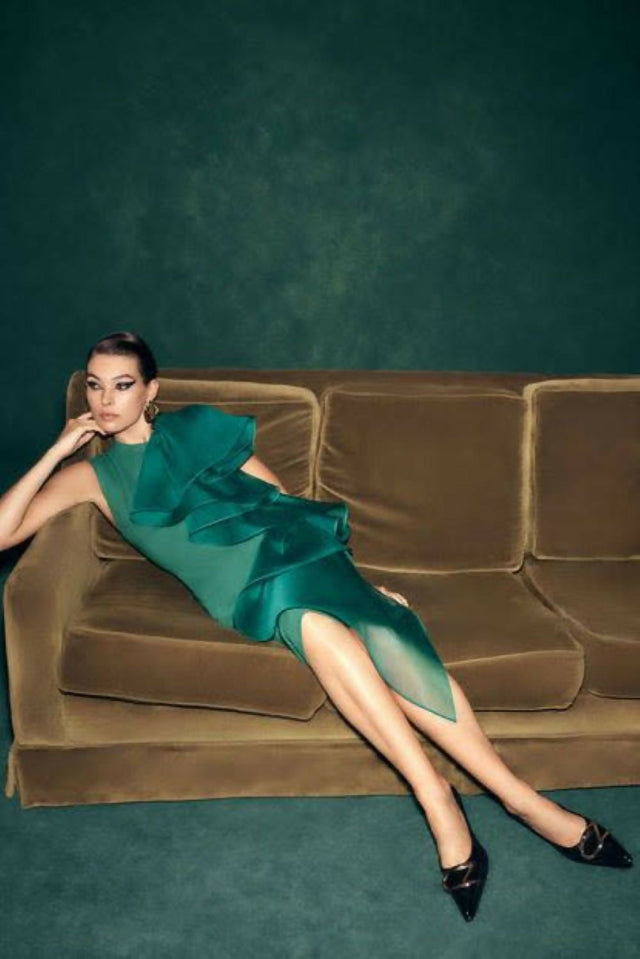 CarlaZampattiEmerald-crepe-ruffle-shoulder-gownMODEL