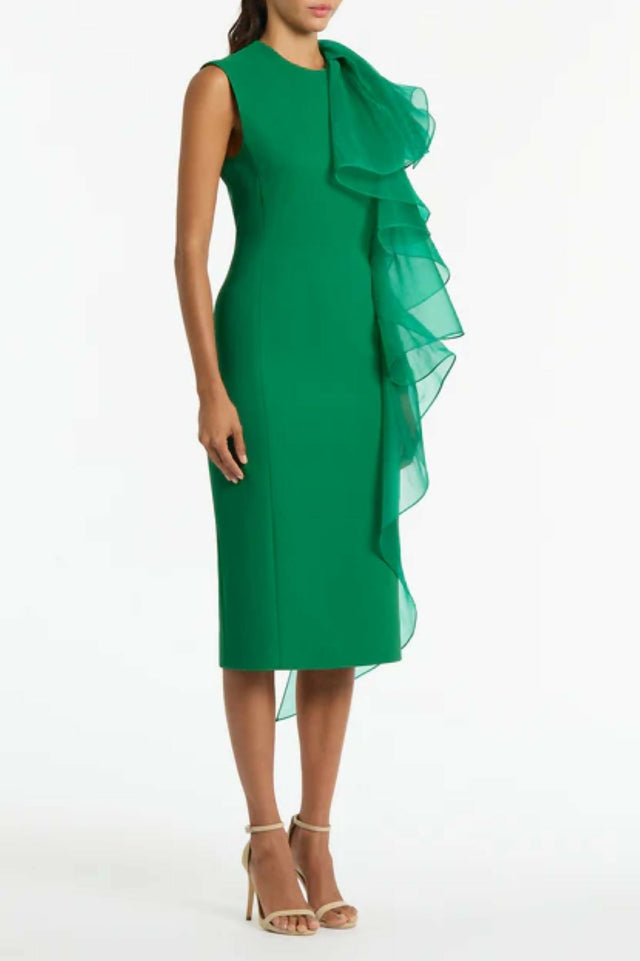 CarlaZampattiEmerald-crepe-ruffle-shoulder-gown
