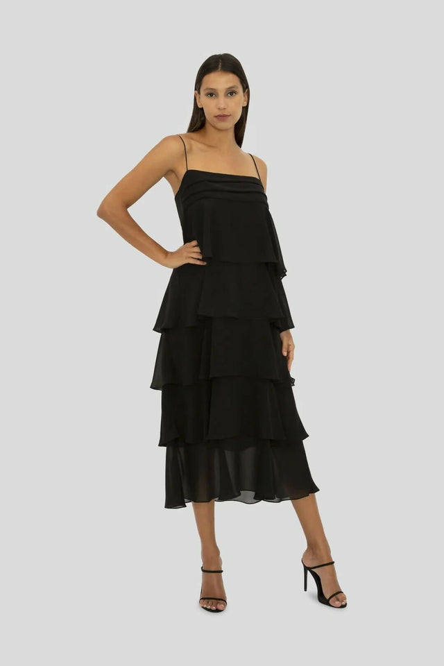 Carla Zampatti Navy Frill Midi Dress - 6 / Navy - Dresses