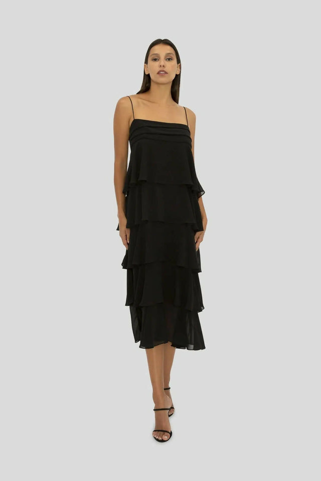 Carla Zampatti Navy Frill Midi Dress - 6 / Navy - Dresses
