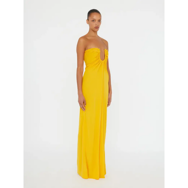 CHRISTOPHERESBER_23023345_SAFFRON_ARCEDPALMSTRAPLESSDRESS_010