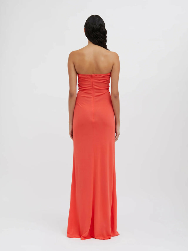 Christopher Esber Arced Palm Strapless Gown Grapefruit - 8 / Orange - Dresses