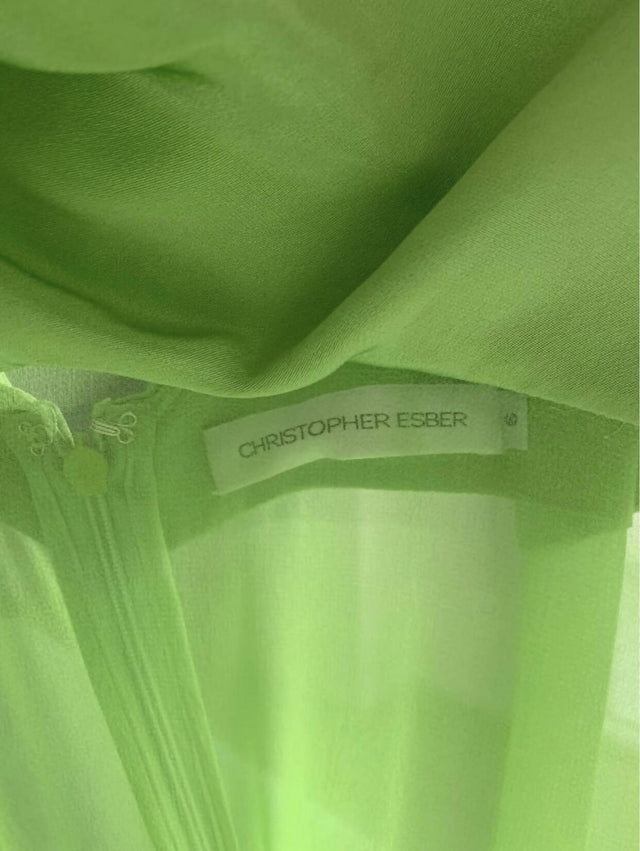 Christopher Esber Draped Satin Cowl Torso Maxi Dress in Apple - Dresses