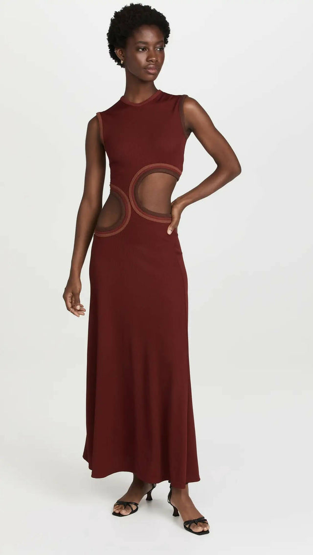 Christopher Esber Multi Paisley Cutout Midi Dress in Burgundy - 8 / Red - Dresses