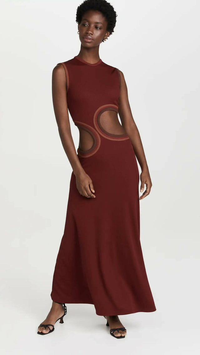 Christopher Esber Multi Paisley Cutout Midi Dress in Burgundy - 8 / Red - Dresses