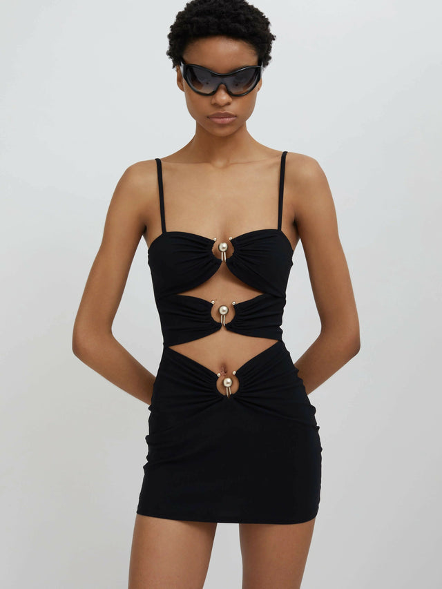 Christopher Esber Pierced Orbit Mini Dress - 10 / Black - Dresses