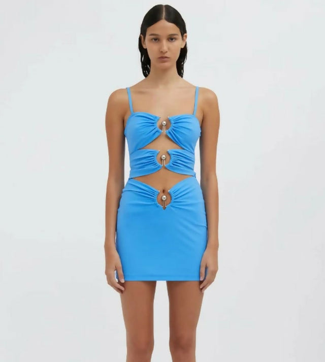 Christopher Esber Pierced Orbit Mini Dress - Exclusive - 8 / Blue - Dresses