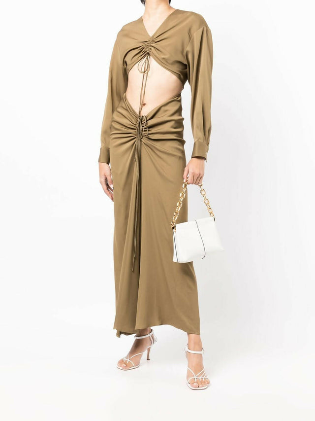Christopher Esber Ruched Disconnect Shirt Dress in Olive - Dresses