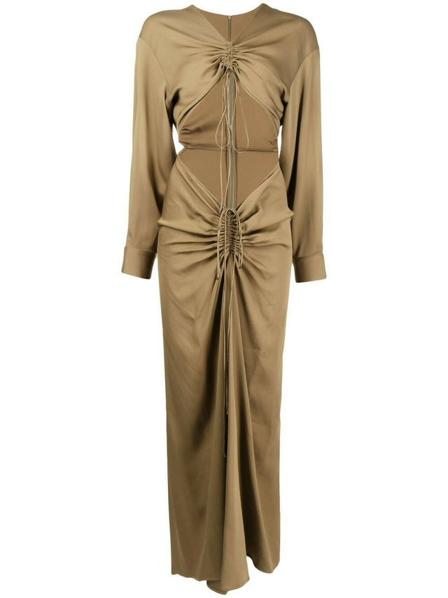 Christopher Esber Ruched Disconnect Shirt Dress in Olive - Dresses