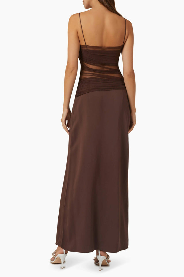 Christopher Esber Sheer Panel Maxi Dress in Chocolate - 6 / Brown - Dresses