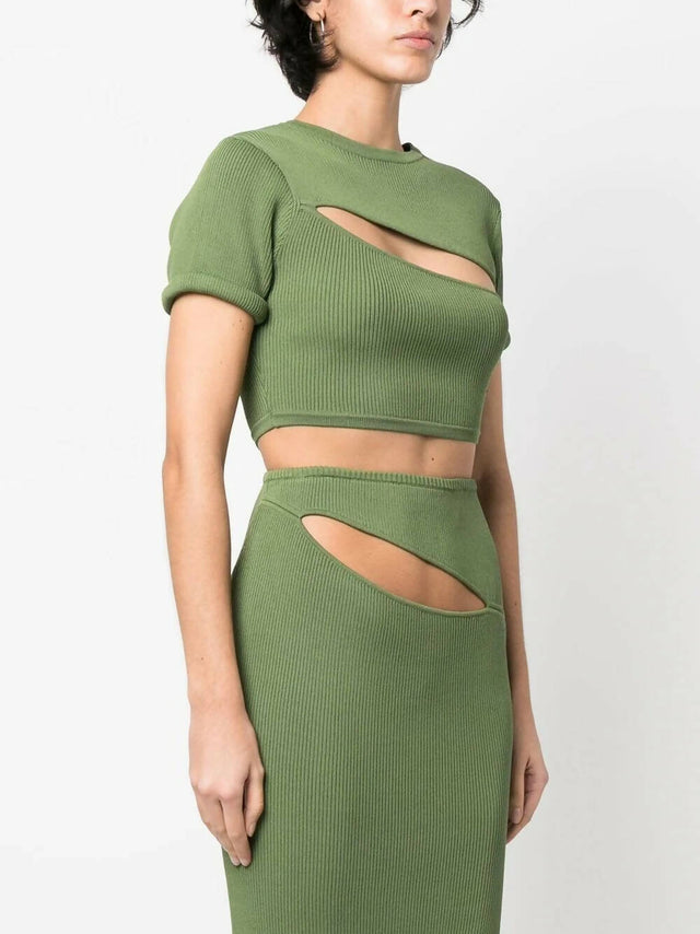 Christopher Esber Slashed Crop Tee and Skirt Set | Vert Green - 6 / Green - Outfit Sets