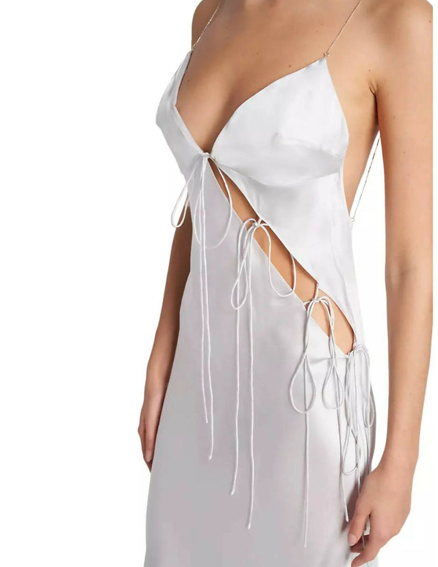 Christopher Esber Slope Tie Silk Maxi Dress in Silver - 6 / Silver - Dresses