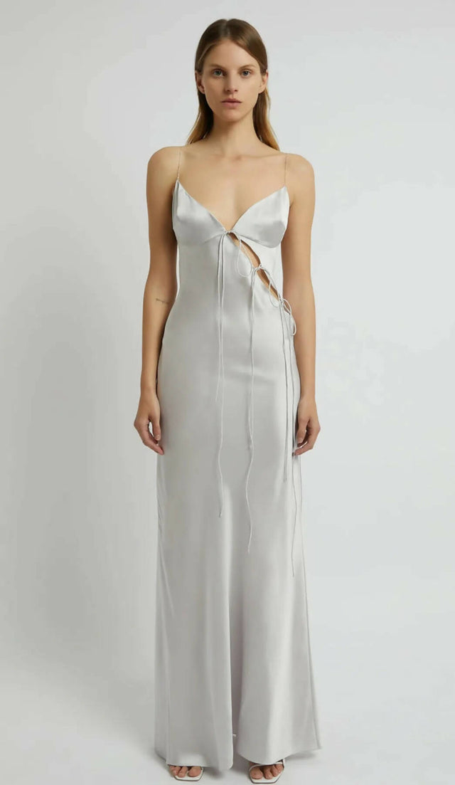Christopher Esber Slope Tie Silk Maxi Dress in Silver - 6 / Silver - Dresses