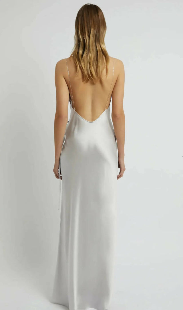 Christopher Esber Slope Tie Silk Maxi Dress in Silver - 6 / Silver - Dresses