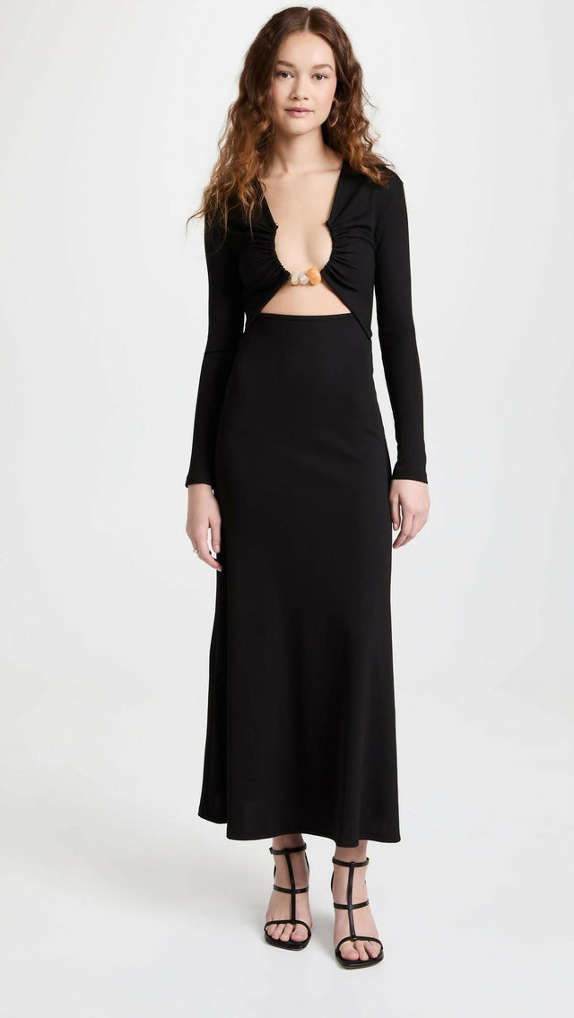 Christopher Esber Split Quartz Long Sleeve Midi Dress in Black - 8 / Black - Dresses