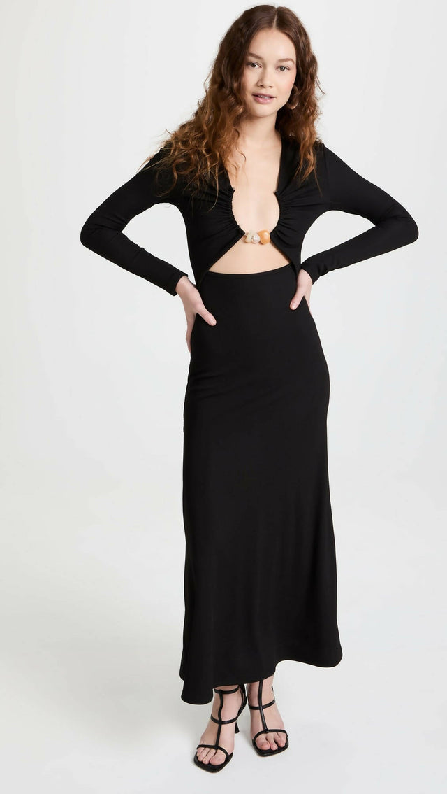 Christopher Esber Split Quartz Long Sleeve Midi Dress in Black - 8 / Black - Dresses