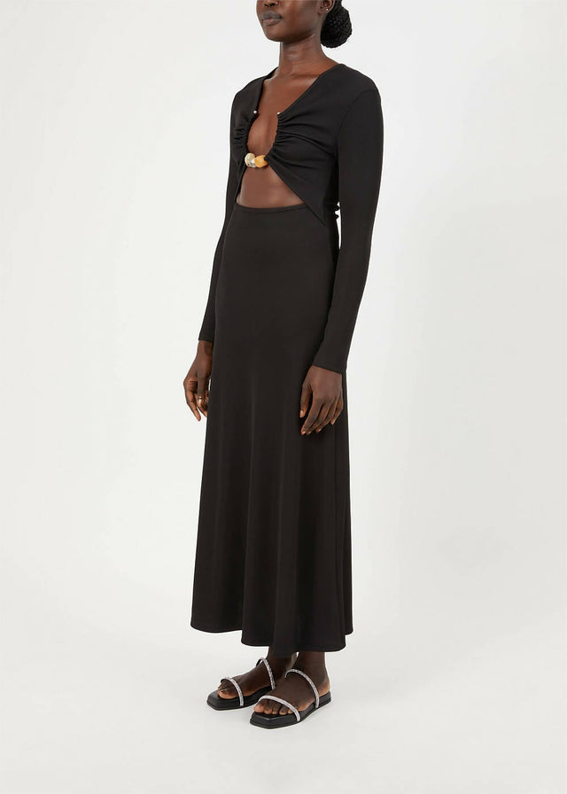 Christopher Esber Split Quartz Long Sleeve Midi Dress in Black - 8 / Black - Dresses