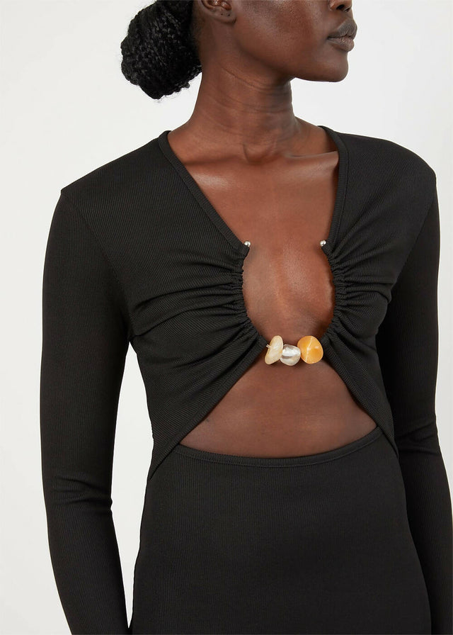 Christopher Esber Split Quartz Long Sleeve Midi Dress in Black - 8 / Black - Dresses