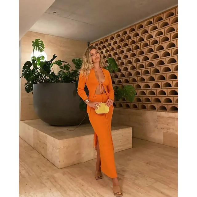 Christopher Esber Variegated Rib Knit Set - 8 / Orange - Outfit Sets
