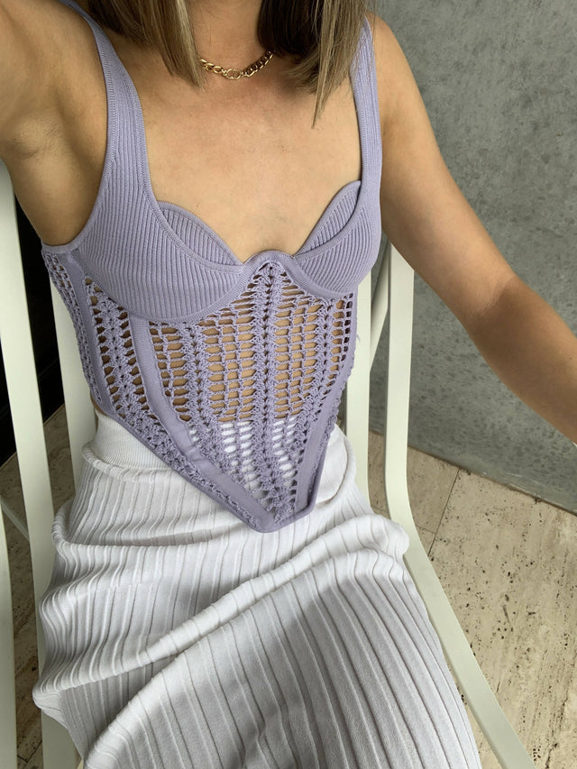 Dion Lee Crochet Corset in Lilac - 8 / Lilac - Tops
