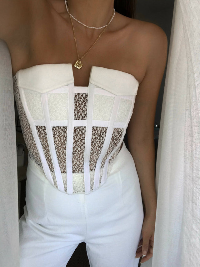 Dion Lee Lace Pocket Corset in White - 8 / White - Tops