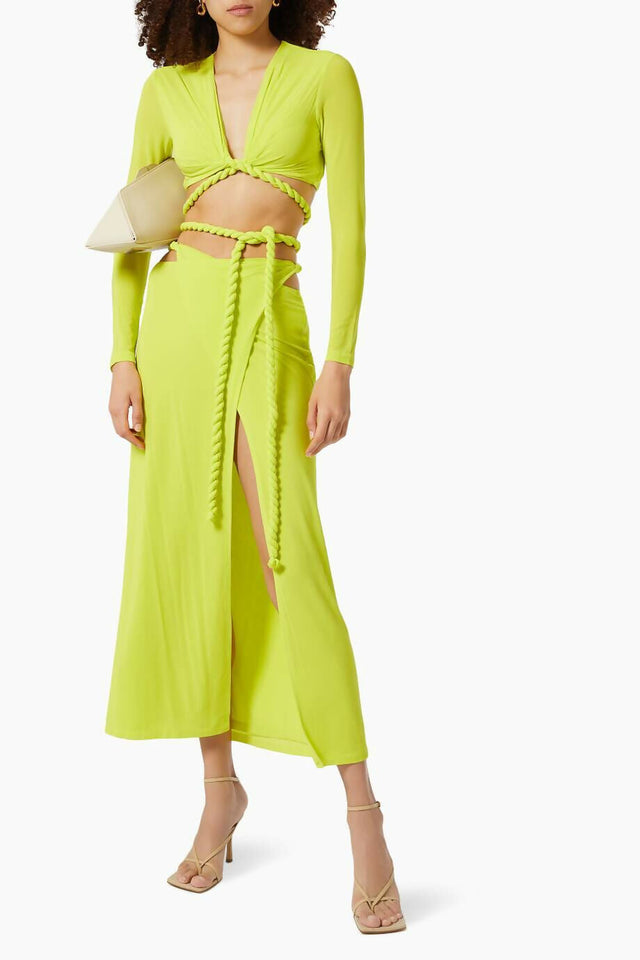 Dion Lee Rope Wrap Top & Skirt Set Acid Yellow Size XS / AU 6 - 6 / Yellow - Outfit Sets