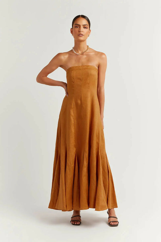 Dissh Rocky Tangerine Linen Maxi Dress - 8 / Brown - Dresses