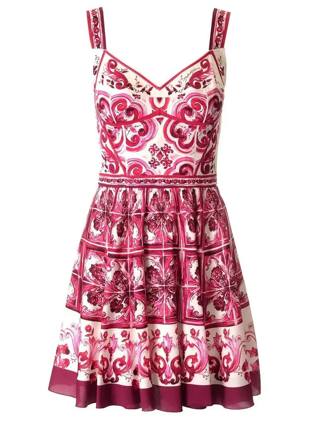 Dolce & Gabbana - Dolce & Gabbana Short Majolica-Printed Pink Bustier Dress - Size 8AU