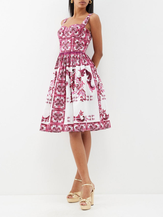 Dolce & Gabbana - Dolce & Gabbana Short Majolica-Printed Pink Bustier Dress - Size 8AU