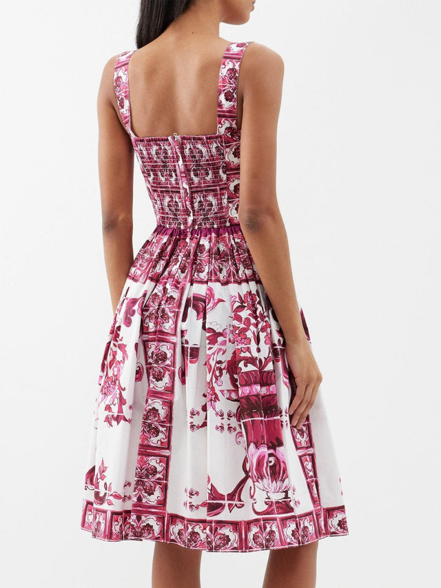 Dolce & Gabbana - Dolce & Gabbana Short Majolica-Printed Pink Bustier Dress - Size 8AU