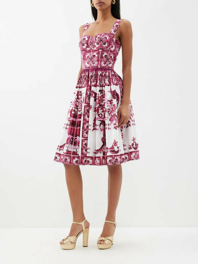 Dolce & Gabbana - Dolce & Gabbana Short Majolica-Printed Pink Bustier Dress - Size 8AU