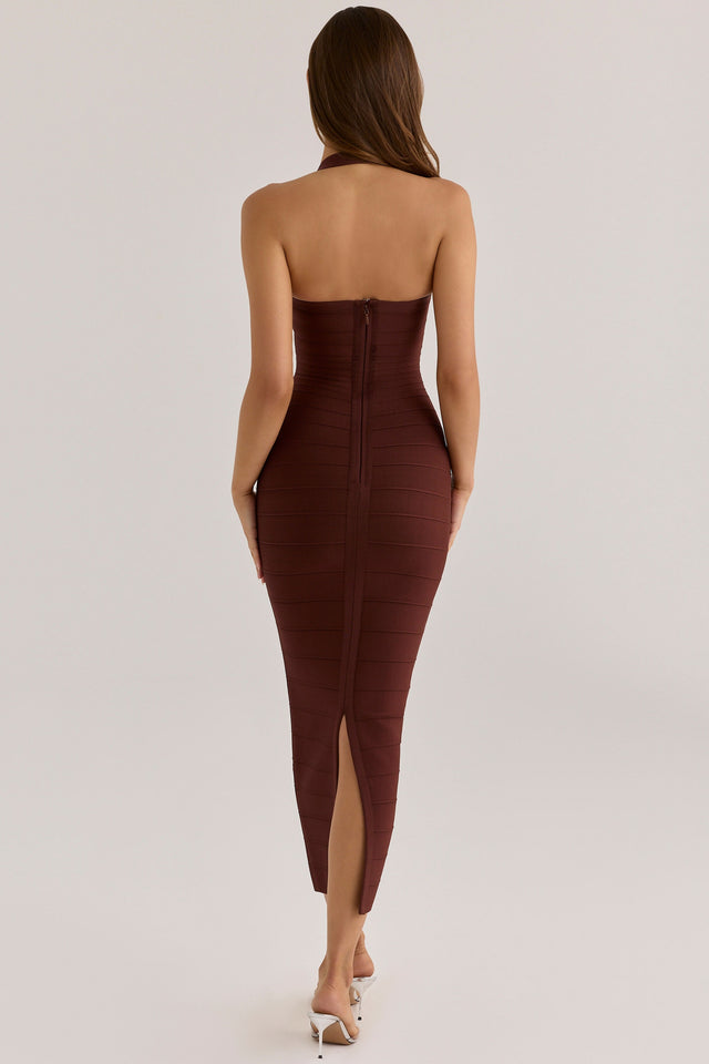 House Of CB Burnt Sugar Halter Neck Bandage Maxi Dress
