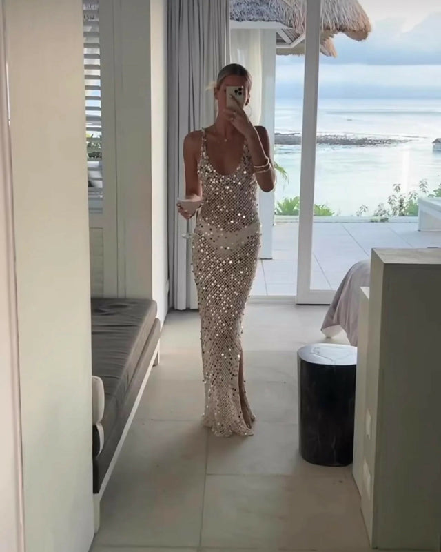 Earth Circus Sequin Gown Nude & Black - Dresses