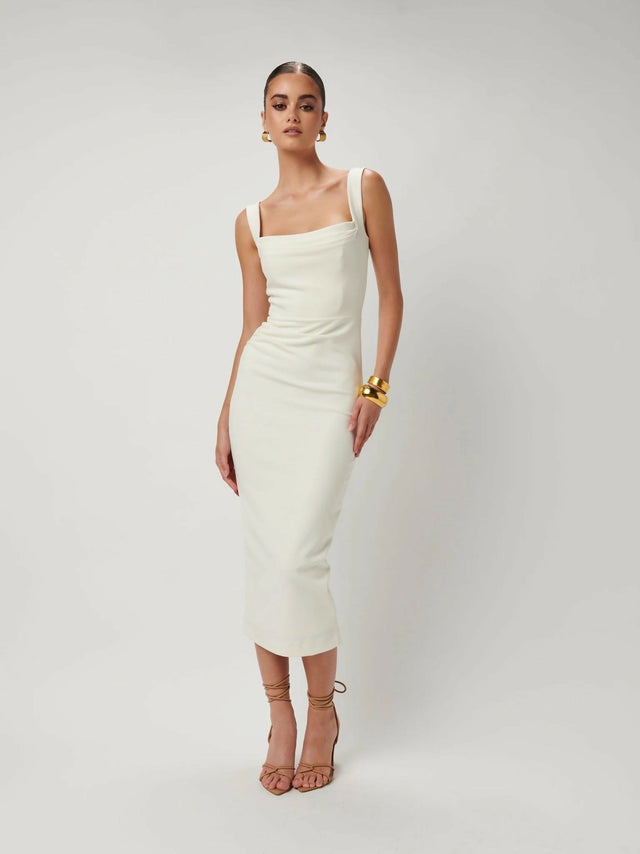 Effie Kats Marbella Midi Dress Ivory - 6 / White - Dresses