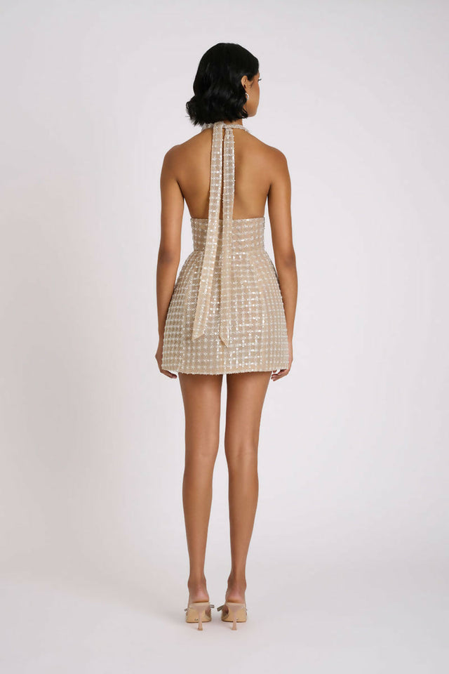 Eliya the Label Roberta Mini Dress Embellished Tan Size XS - Dresses