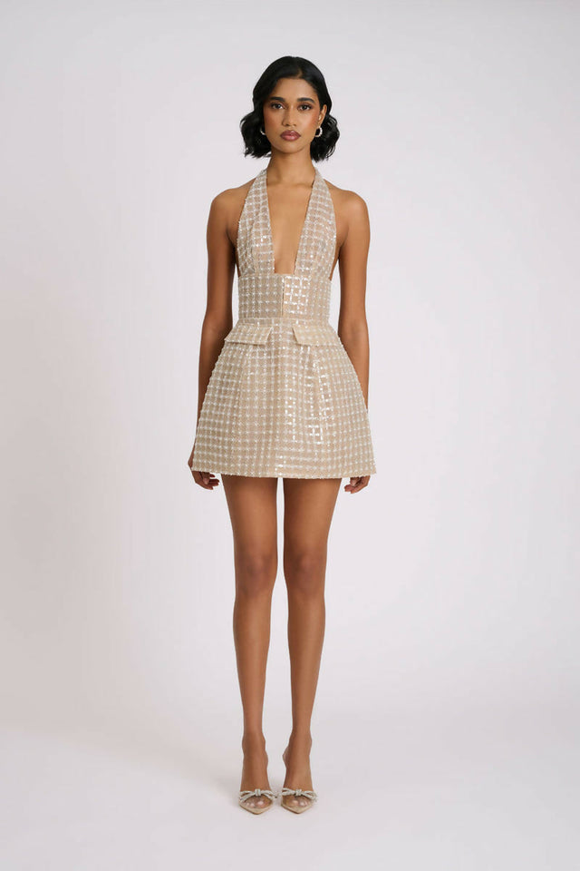 Eliya the Label Roberta Mini Dress Embellished Tan Size XS - Dresses